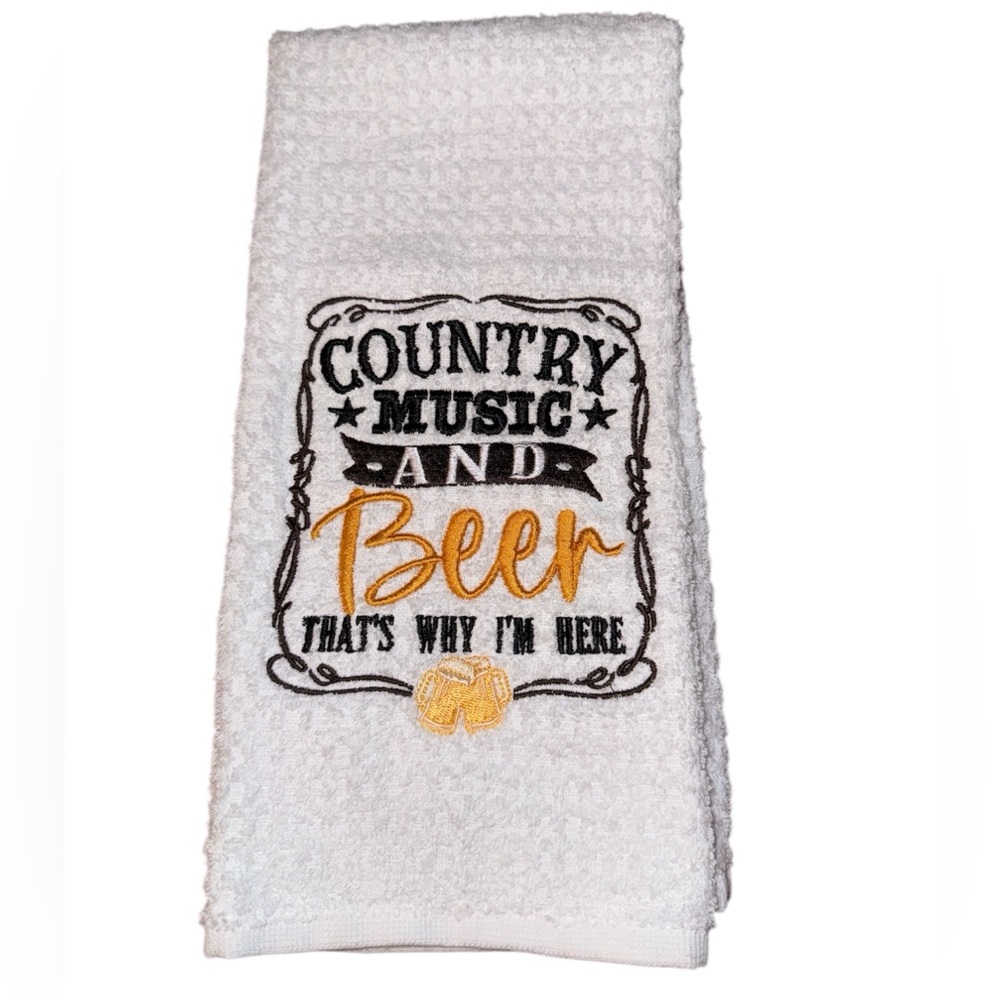 Country Music & Beer Embroidered kitchen towel